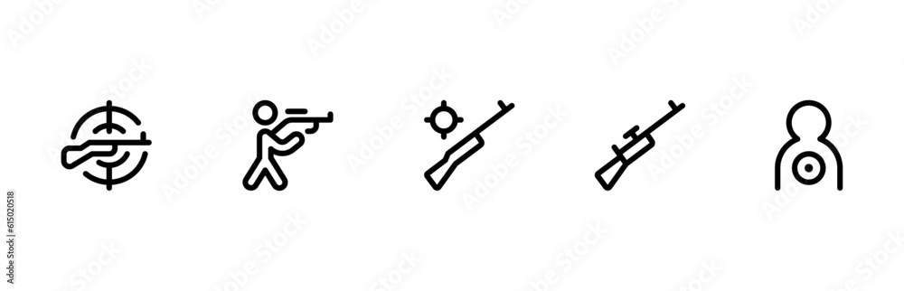 Shooting icon, shoot sport vector set design with Editable Stroke. Line, Solid, Flat Line, thin style and Suitable for Web Page, Mobile App, UI, UX design. Shooting icon, shoot sport vector set design with Editable Stroke. Line, Solid, Flat Line, thin style and Suitable for Web Page, Mobile App, UI, UX design.