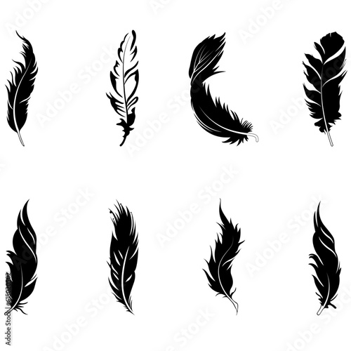  Feathers Svg,  Feather SVG Bundle, set of feathers vector,  Feathers Silhouette, Collection black feather, Feather silhouette files,  Feather Clipart, Vectors & Illustrations