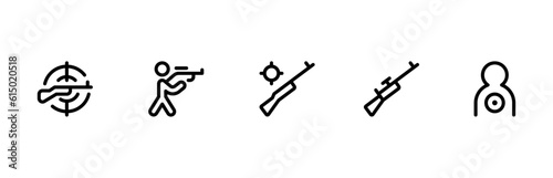 Shooting icon, shoot sport vector set design with Editable Stroke. Line, Solid, Flat Line, thin style and Suitable for Web Page, Mobile App, UI, UX design.