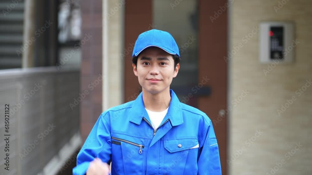 玄関に立つ作業員　デリバリースタッフ　宅配便　修理業者