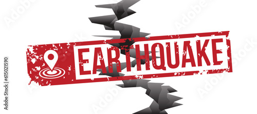 Earthquake Concept - Red earthquake rubber stamp seal on line vertical earth cracked Vector illustration design
