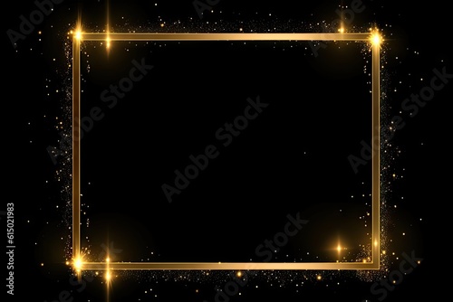 Premium celebration. Abstract black background with modern classical luxurious golden frame and glitter decoration Generative AI illustrations