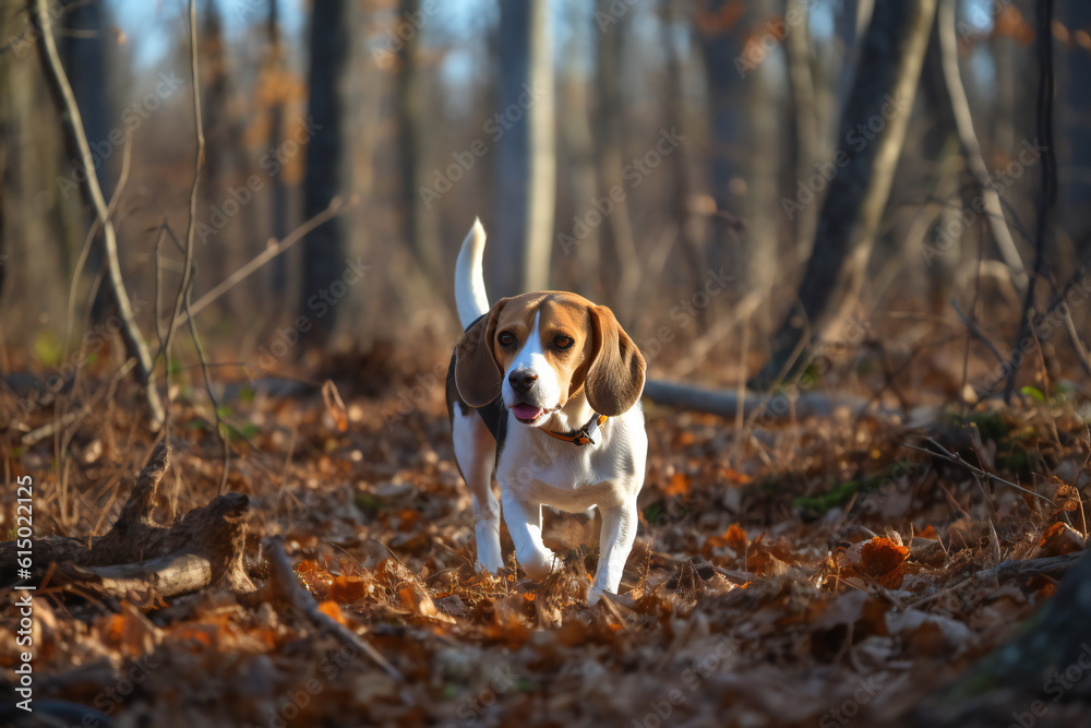 A young tricolour beagle fits well. 3D illustration digital art design, generative AI A young tricolour beagle fits well. 3D illustration digital art design, generative AI