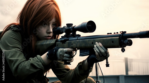 Girl sniper gun fire rifle photo