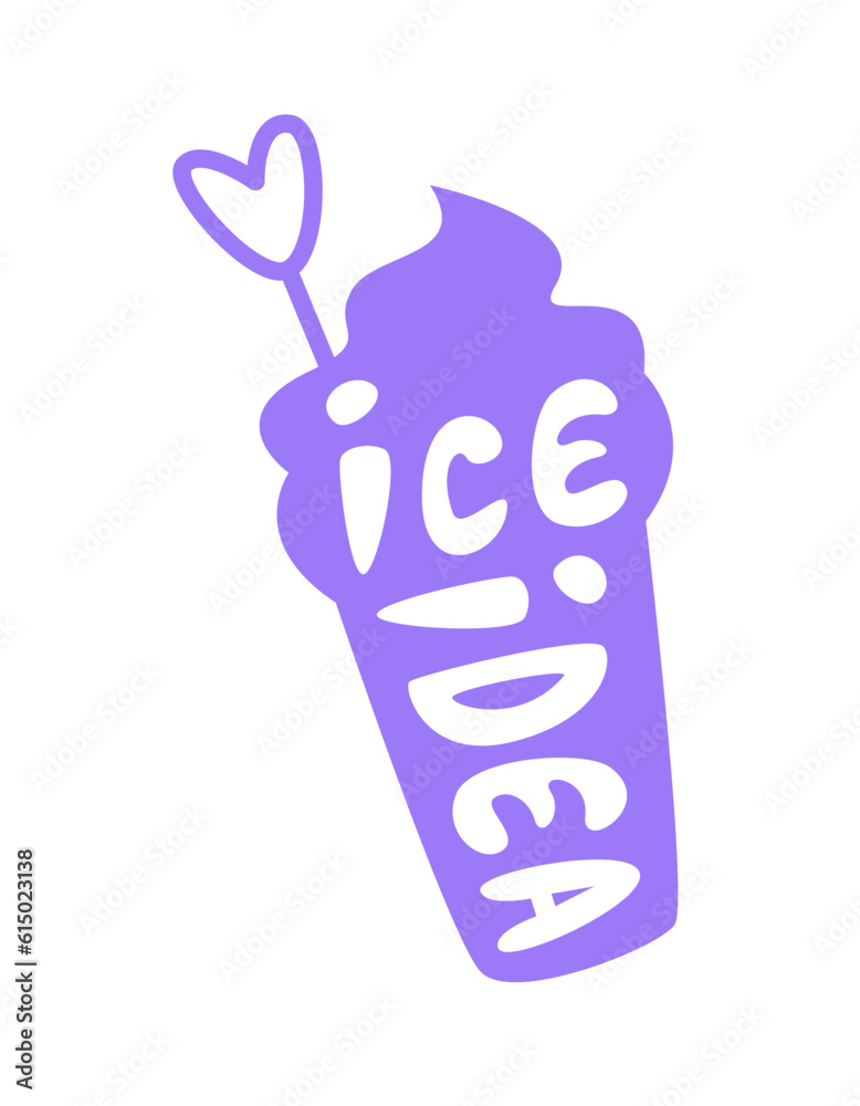 Ice idea. Hand drawn inscription in the shape of an ice cream with a heart. Summer vector slogan Ice idea. Hand drawn inscription in the shape of an ice cream with a heart. Summer vector slogan