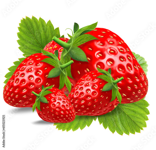 strawberries with strawberry leaf on white background.
