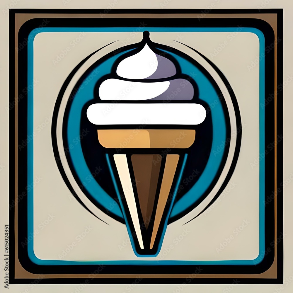 Simple flat color ice cream cone logo. (AI-generated fictional illustration)