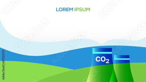 CO2 Carbon,  Air pollution from smoke coming out of factory. Carbon dioxide emissions. Reduce CO2 emission. Environment contamination. Background vector illustration