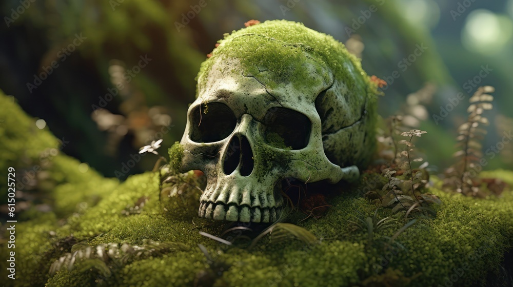 skull on the grass HD 8K wallpaper Stock Photographic Image