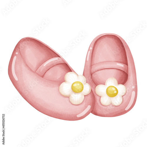 Pink baby shoes watercolor