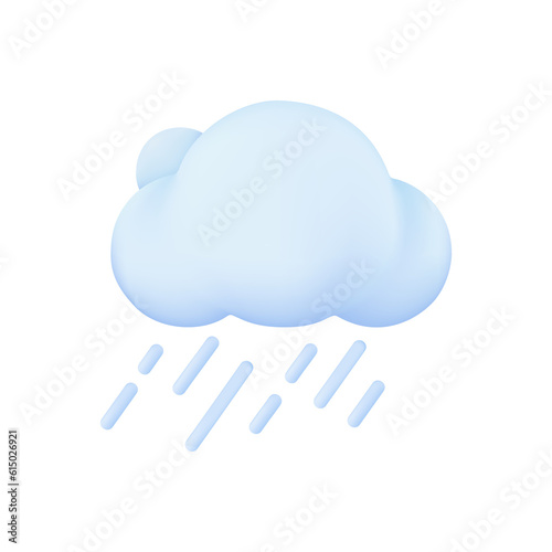 3D weather forecast icons white clouds in the rainy season with strong winds and rain