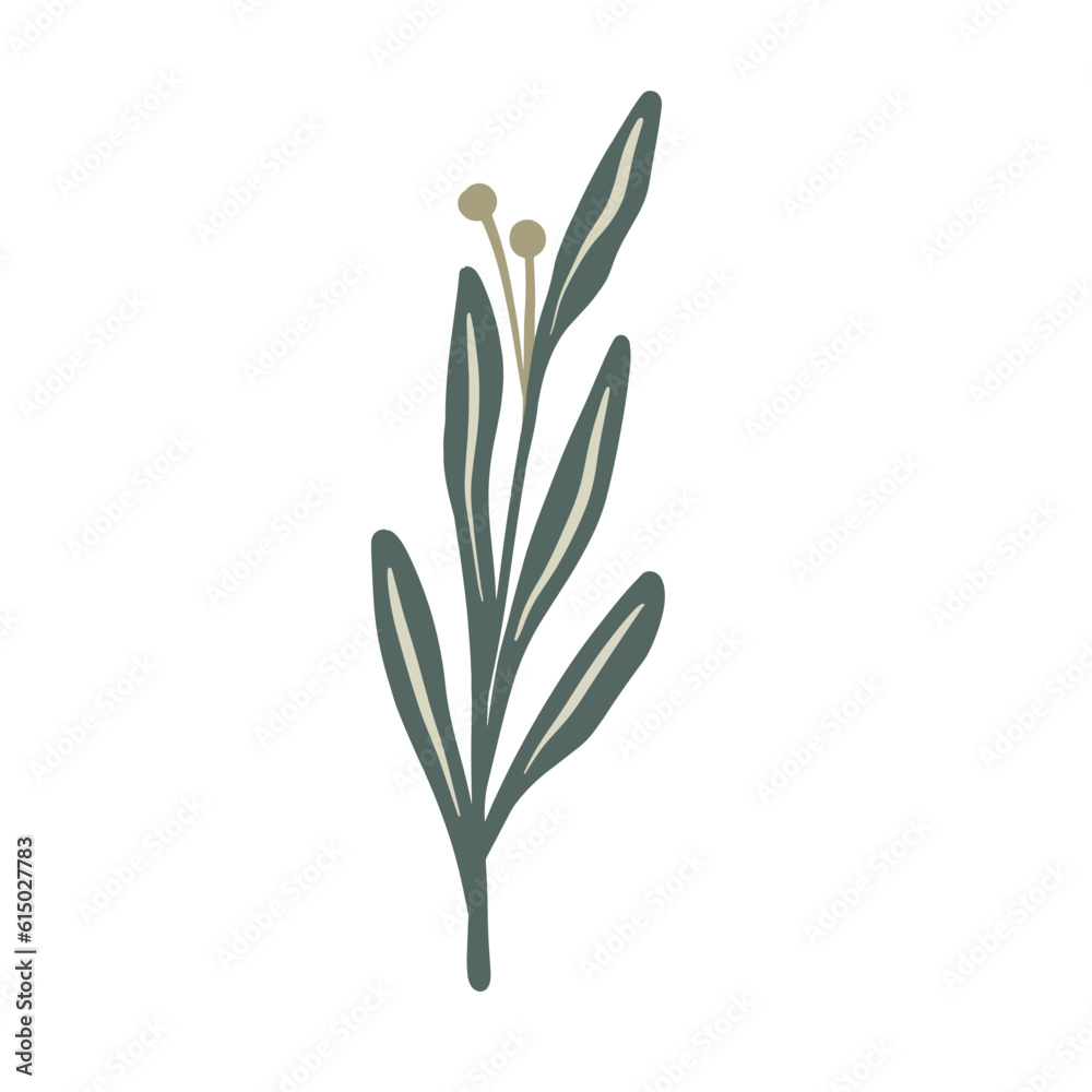 Obraz premium Hand-draw leaves in gouache digital illustration style