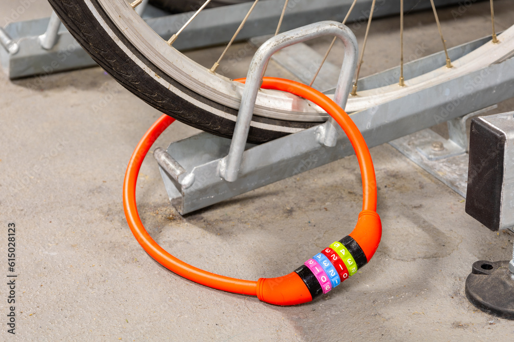 Bicycle lock. Code lock on the bicycle wheel Bicycle lock. Code lock on the bicycle wheel
