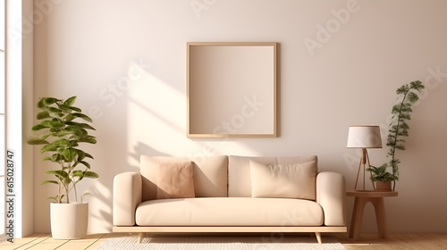 Mock-up frame blank horizontal poster frame imitating a living room interior. © SITI