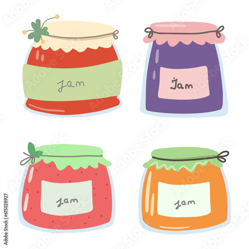 Jars with jam. Preparations for the winter, seaming. fruit jam illustration
