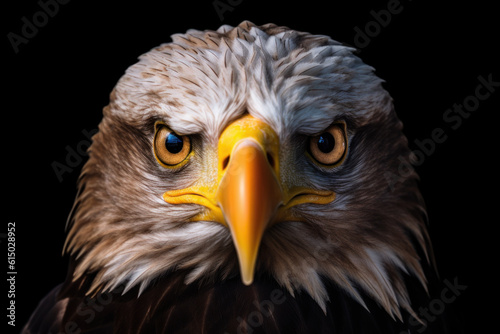 Focus portrait of eagle face on black background. Generative AI