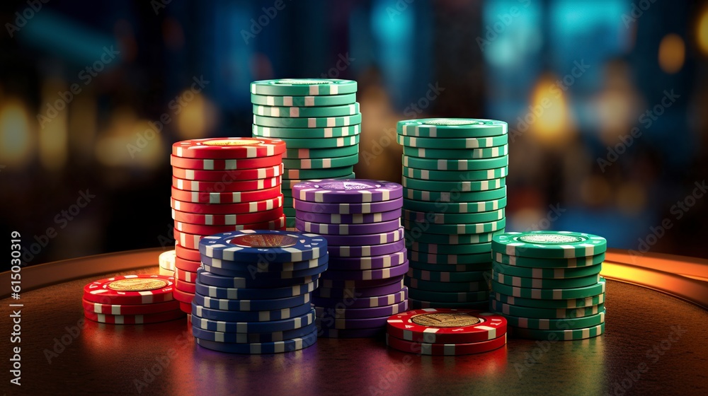 illustration, poker chips,on line poker concept, generative ai.