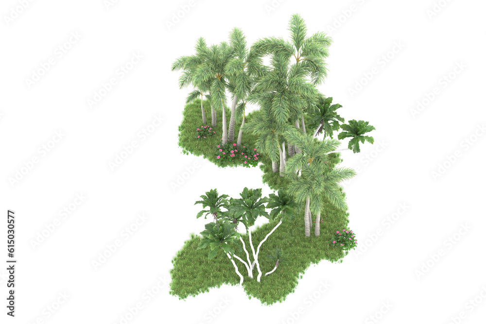 Fototapeta premium Tropical forest isolated on transparent background. 3d rendering - illustration