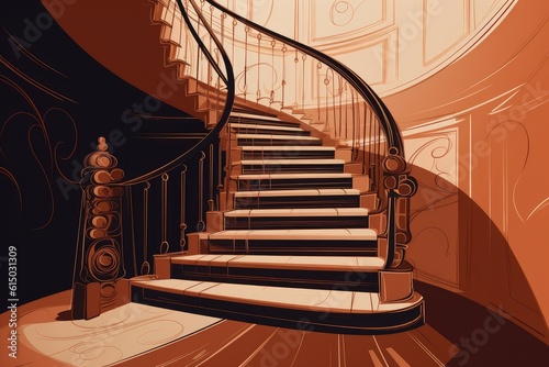 Illustration of stairs in the house, interior design.