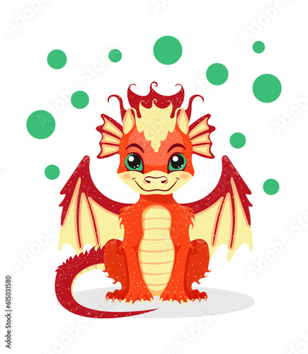 Cute red dragon. Vector illustration