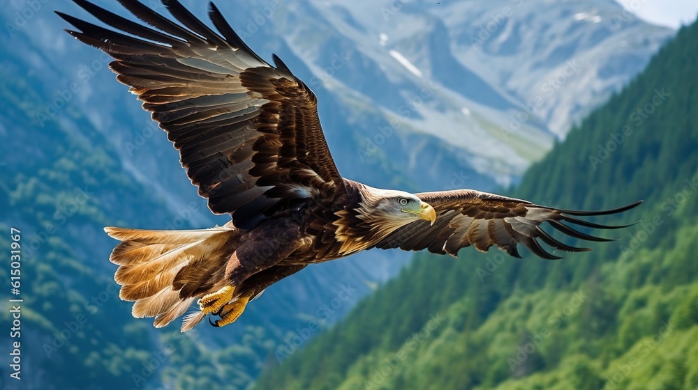 Obraz premium An adult bald eagle (Haliaeetus leucocephalus), Alaska, United States of America, North America. Generative AI