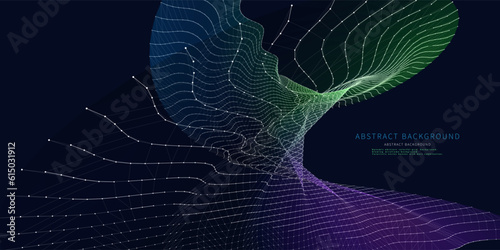 Abstract  background radial color grid with lines on dark.  Big Data. Technology concept data grid.  Banner for business, science and technology data analytics.