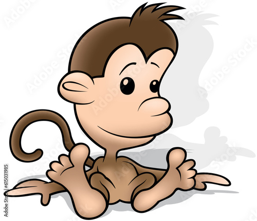 Cute Brown Monkey Cub Sitti...