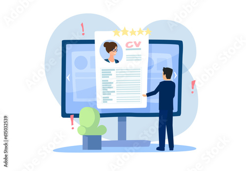 Vector of a HR manager reviewing online job application of a potential candidate