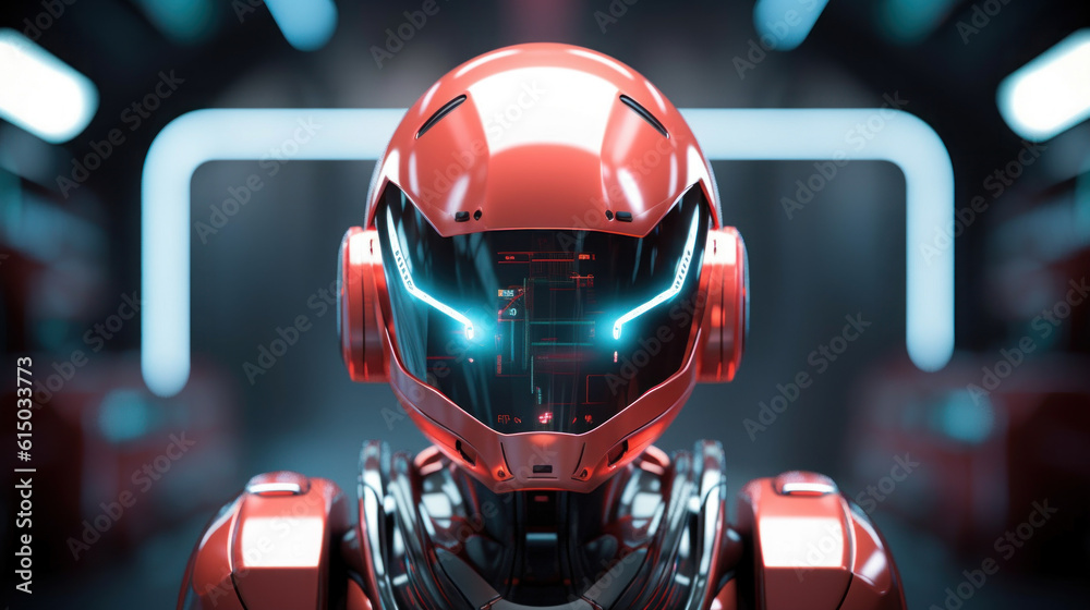 The robot wearing a helmet 