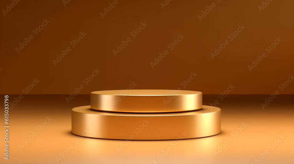 round golden podium for jewelry presentation, minimalist style. Generative Ai. round golden podium for jewelry presentation, minimalist style. Generative Ai.