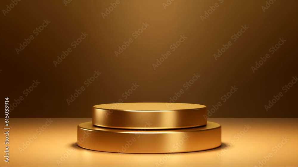 podium in gold tones for the presentation of jewelry minimalist style. Generative Ai. podium in gold tones for the presentation of jewelry minimalist style. Generative Ai.