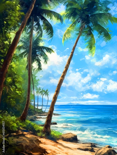 Tropical background with Palm Trees - ai generative