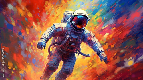 astronaut in outer space illustration in abstract impressionism style. Generative Ai. 