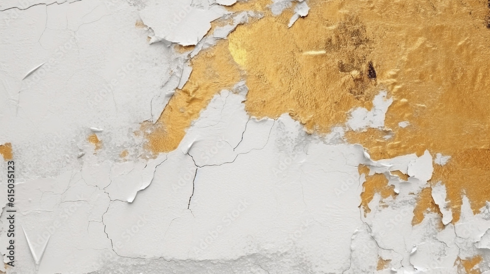 old white wall with gold leaf. Generative Ai. 