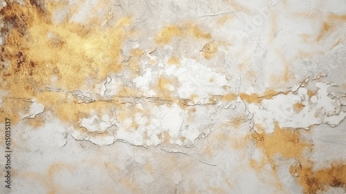 old peeling wall with splashes of gold leaf, texture. Generative Ai. 