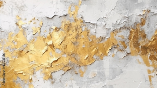 old cracked wall with remnants of gold leaf. Generative Ai. 