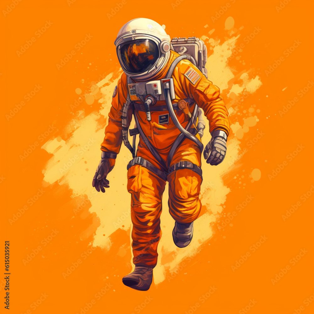 Fototapeta premium Astronaut on orange background. Generative AI.