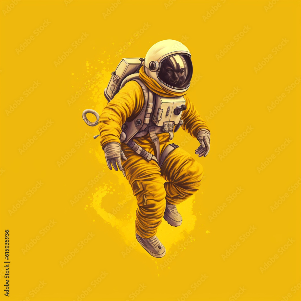 Astronaut on yellow background. Generative AI.