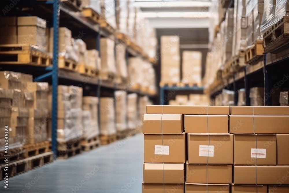Cardboard box stack in smart warehouse logistics., Generative AI. Cardboard box stack in smart warehouse logistics., Generative AI.