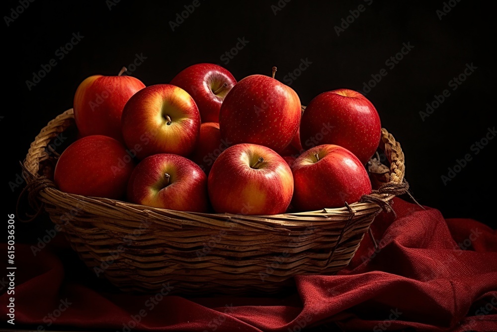 illustration a basket of fresh apples, ai generative