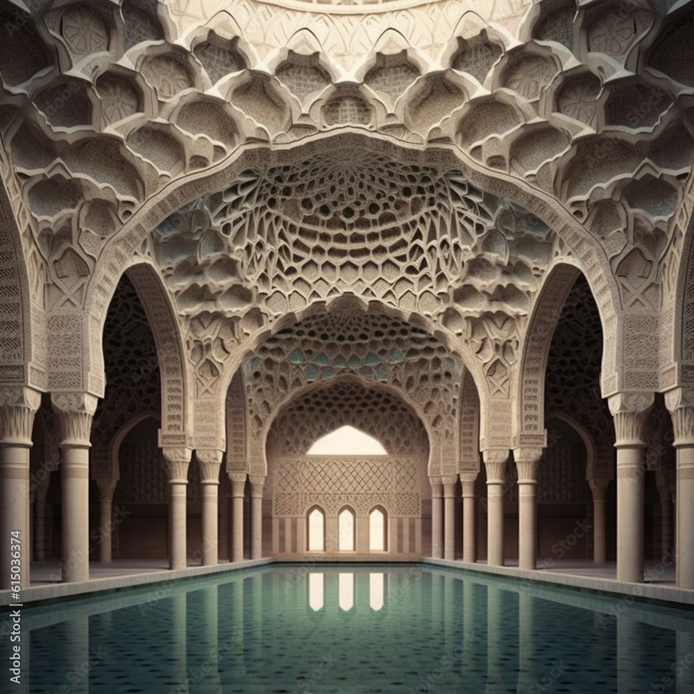 Arab or Islamic architecture. Generative AI.