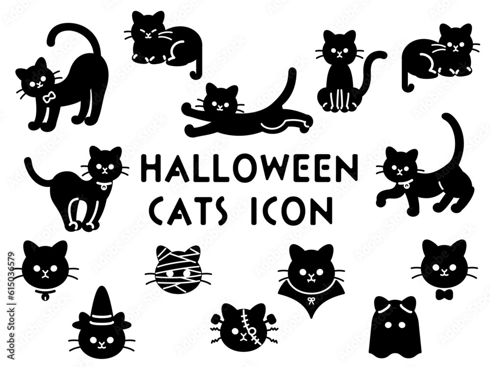 シンプルな猫のハロウィンシルエット_アイコンセット
シンプルな猫のハロウィンシルエット_アイコンセット