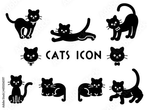 シンプルな猫のシルエット_アイコンセット
