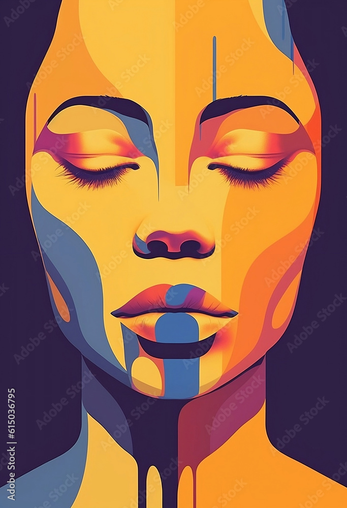 portrait of a abstract woman in elegance look collage with yellowish colors with purple background portrait of a abstract woman in elegance look collage with yellowish colors with purple background