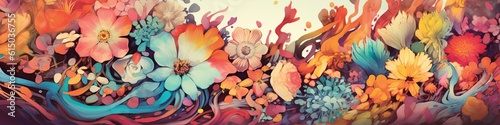 abstract illustration  with many colors and flowers  website header  ai generative.