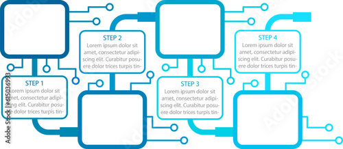 Blue electronics infographic chart design template. Technology data. Abstract vector infochart with blank copy spaces. Instructional graphics with 4 step sequence. Visual data presentation