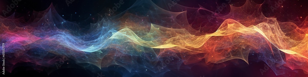 illustration, abstract neural network space filament, multicolor, website header, ai generative.
