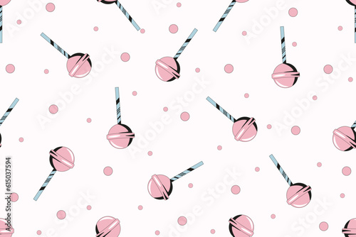 Pink Lollipop seamless pattern.  Endless ornament with sugar Candy. Wallpaper and bed linen Print. Vector illustration. Design for t-shirt art.