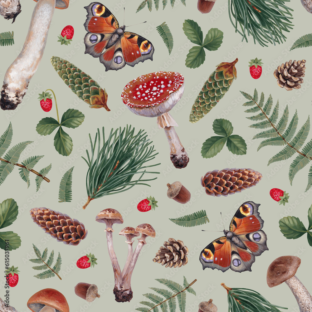 Hand painted botanical pattern design with acrylic illustrations of ...