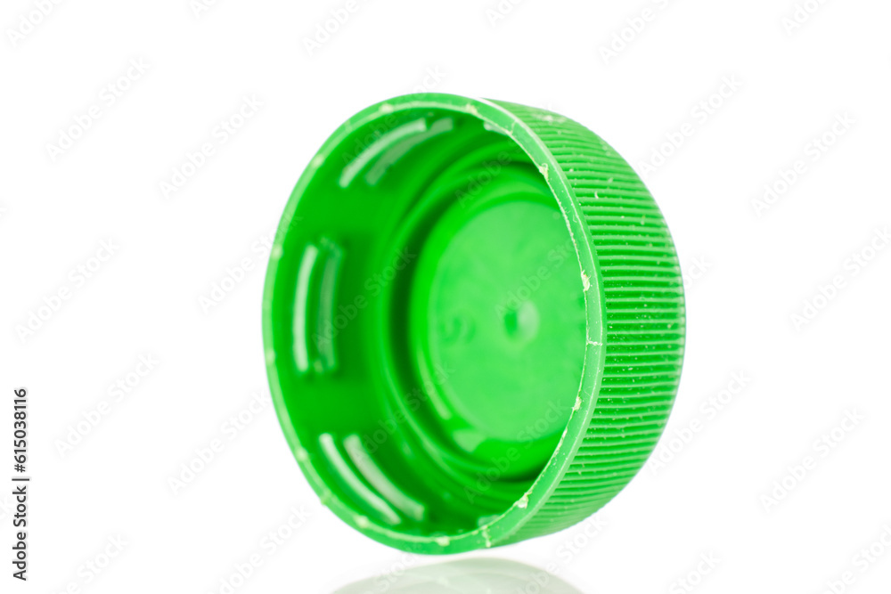 One plastic bottle cap, macro, isolated on white background. One plastic bottle cap, macro, isolated on white background.